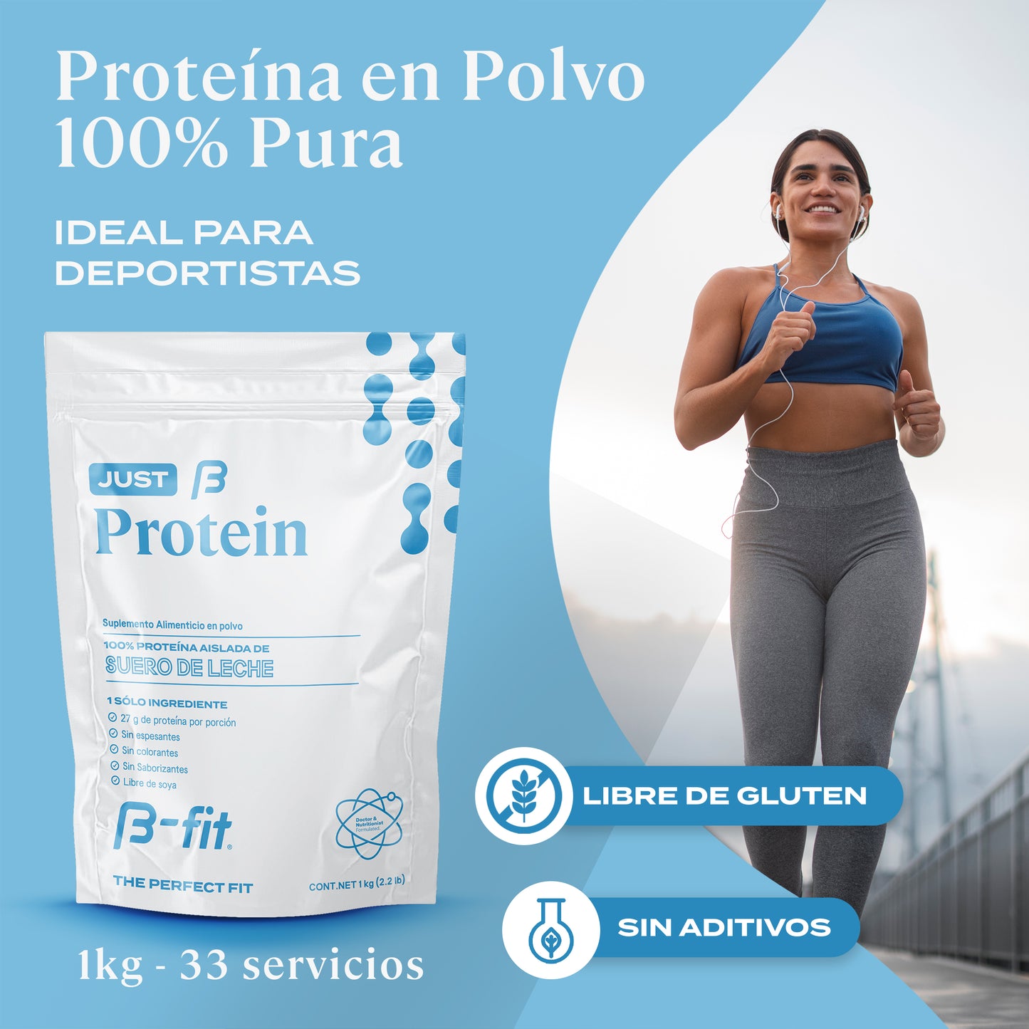 Just Protein | Proteína 100% pura sin sabor - 33 porciones (1 Kg)