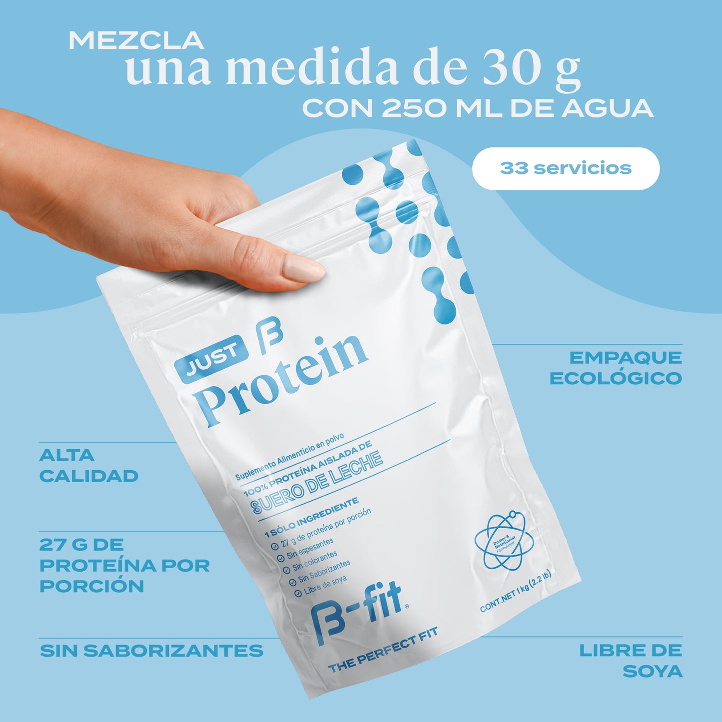 Just Protein | Proteína 100% pura sin sabor - 33 porciones (1 Kg)