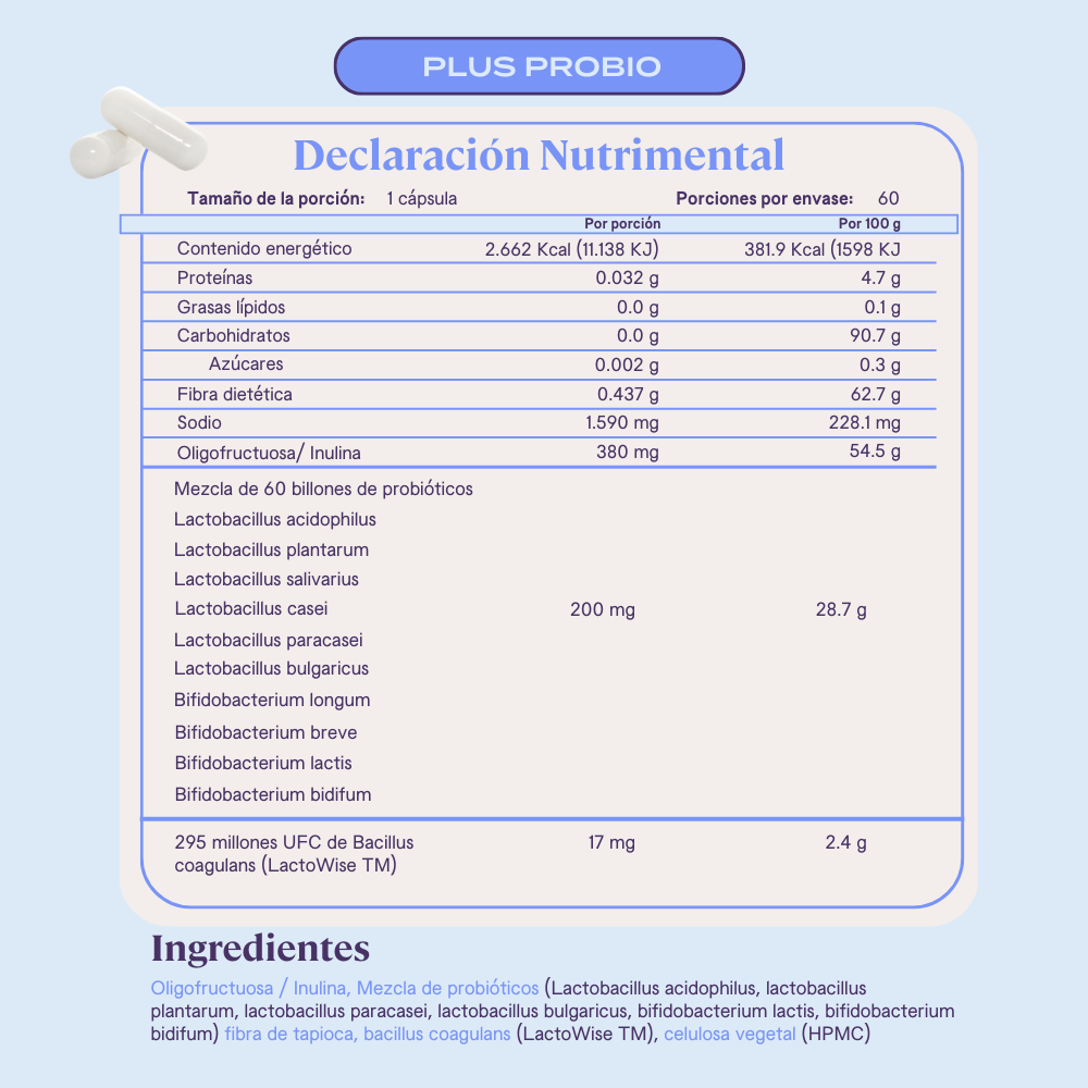 Plus Probio - 11 cepas, 60 billones de probióticos