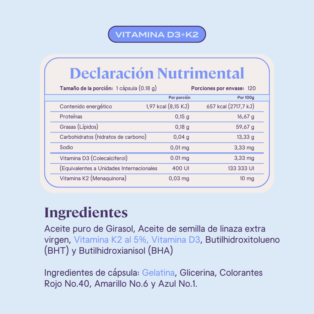 Vitamina D3 + K - 120 Cápsulas