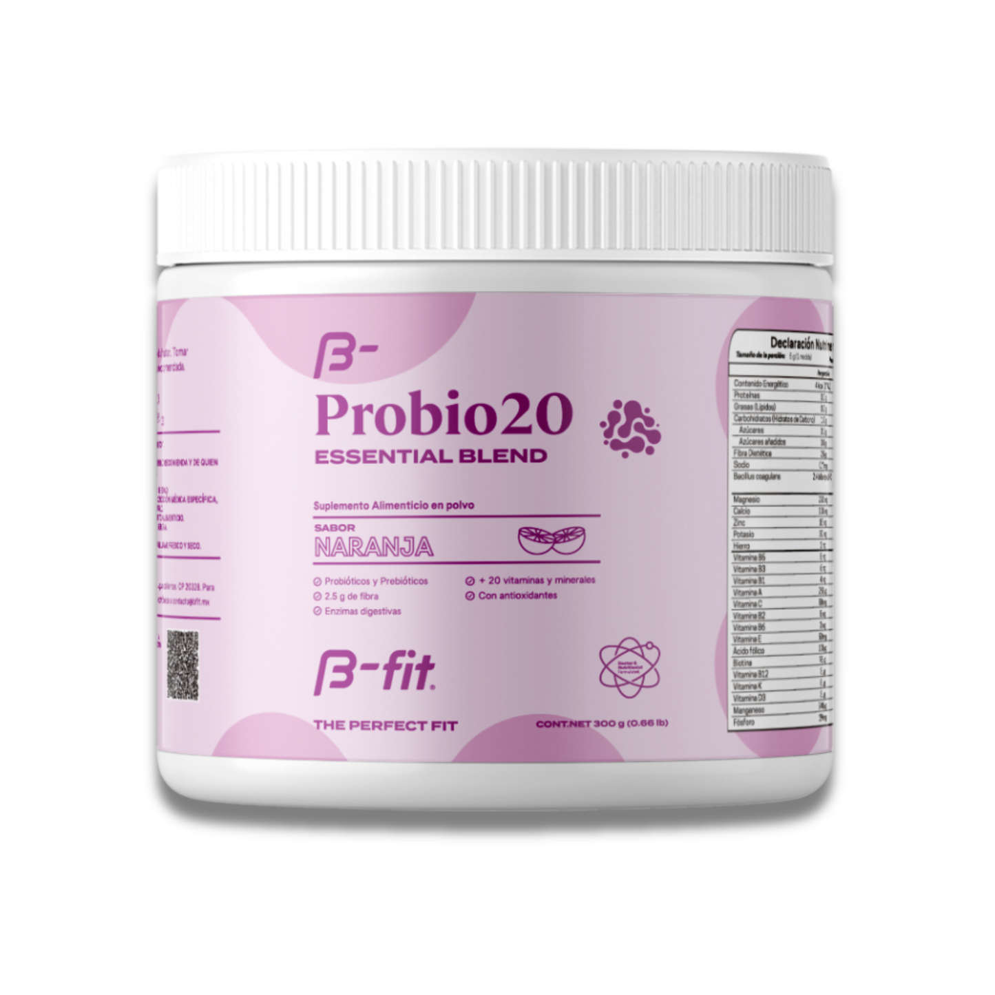 Prebióticos y probióticos en polvo con fibra y 20 vitaminas y minerales. Sabor Naranja ProBio-20 - 300g