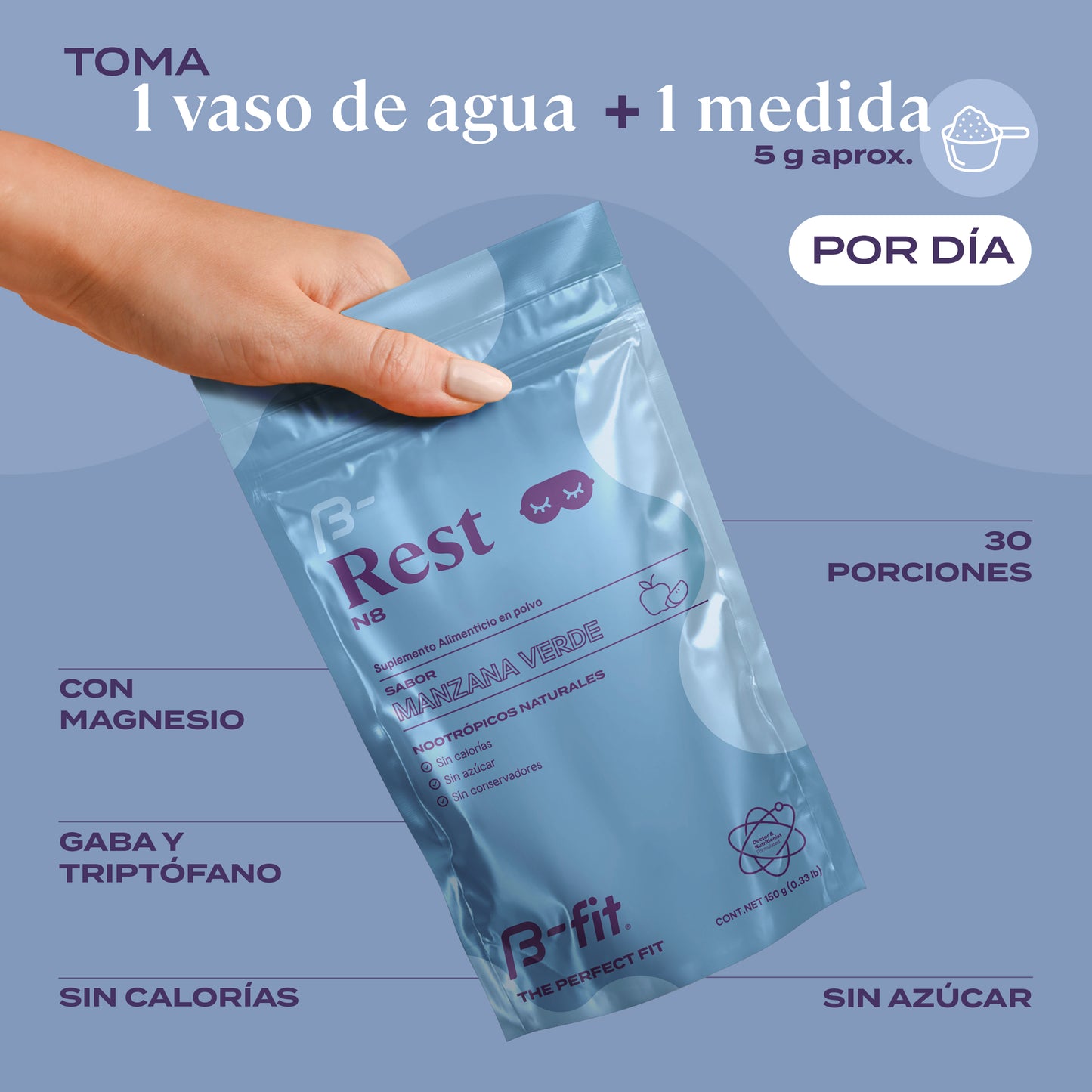 Nootrópicos Naturales | Rest N8 sabor manzana verde - 150g
