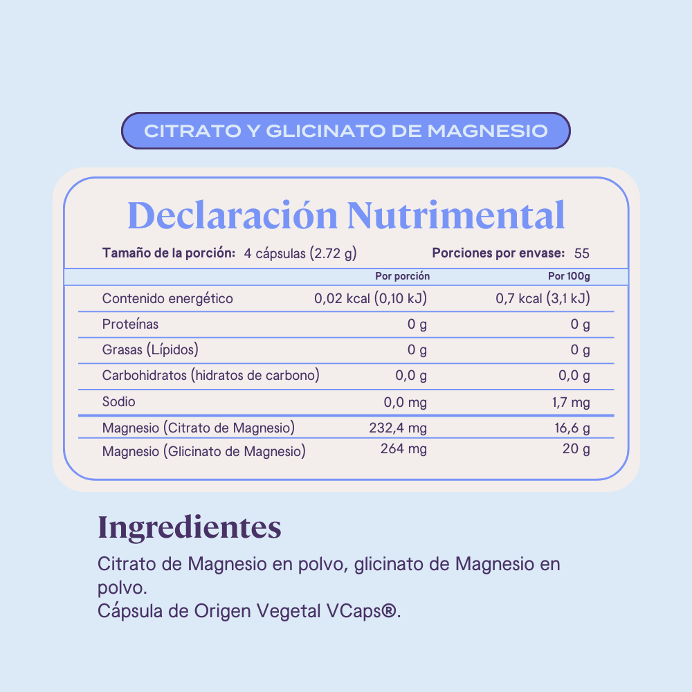 Citrato y Glicinato de Magnesio - 220 Cápsulas