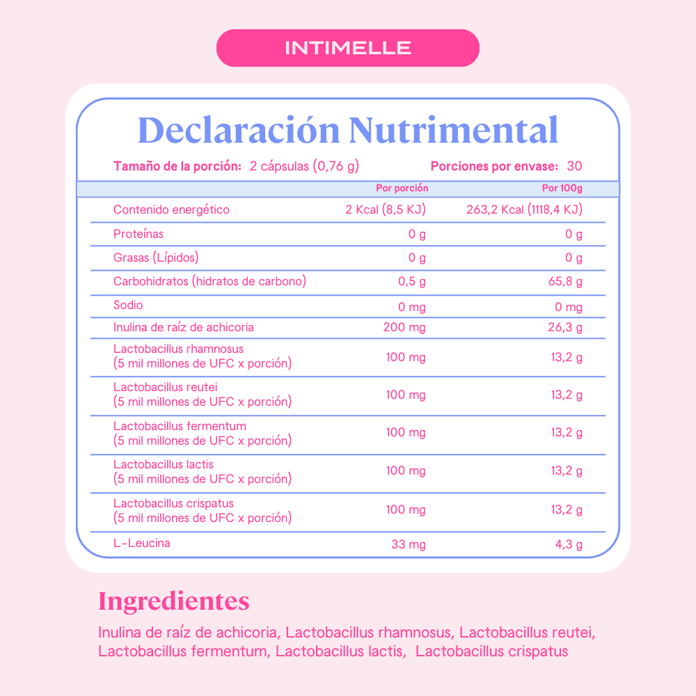 Intimelle Probióticos Femeninos - 60 cápsulas | 30 porciones