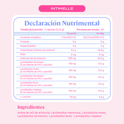 Intimelle Probióticos Femeninos - 60 cápsulas | 30 porciones