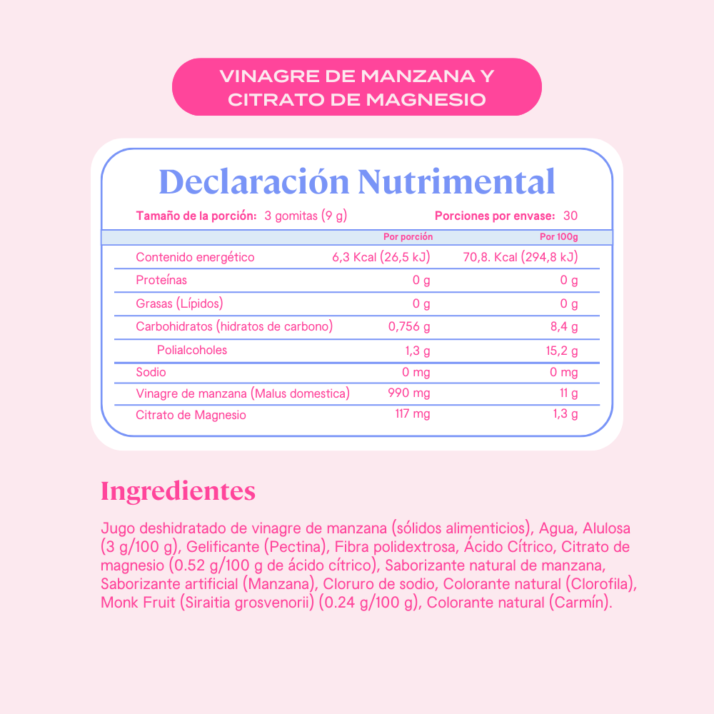 Gomitas de Vinagre de Manzana y Citrato de Magnesio - 90 Gomitas | 30 porciones