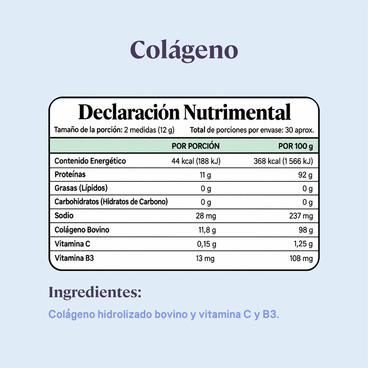 Colágeno Bovino (Grass Fed) - 30 porciones