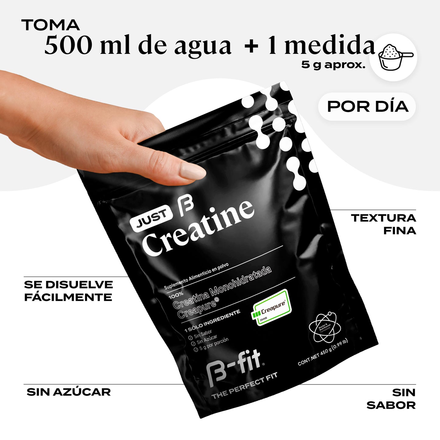 Creatina Monohidratada Just Creatine Creapure® 450gr (90 servicios) | B-fit