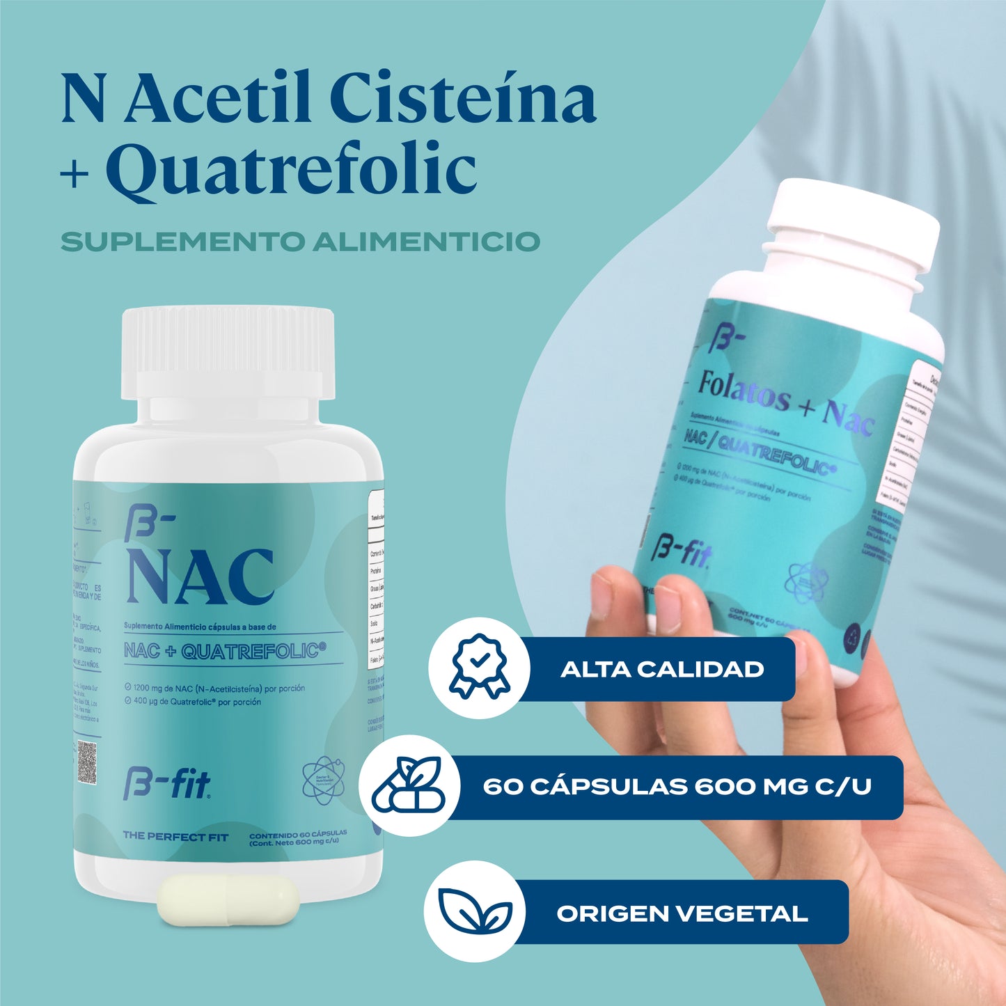 NAC (N Acetil Cisteína) + Quatrefolic - 60 Cápsulas | B-fit