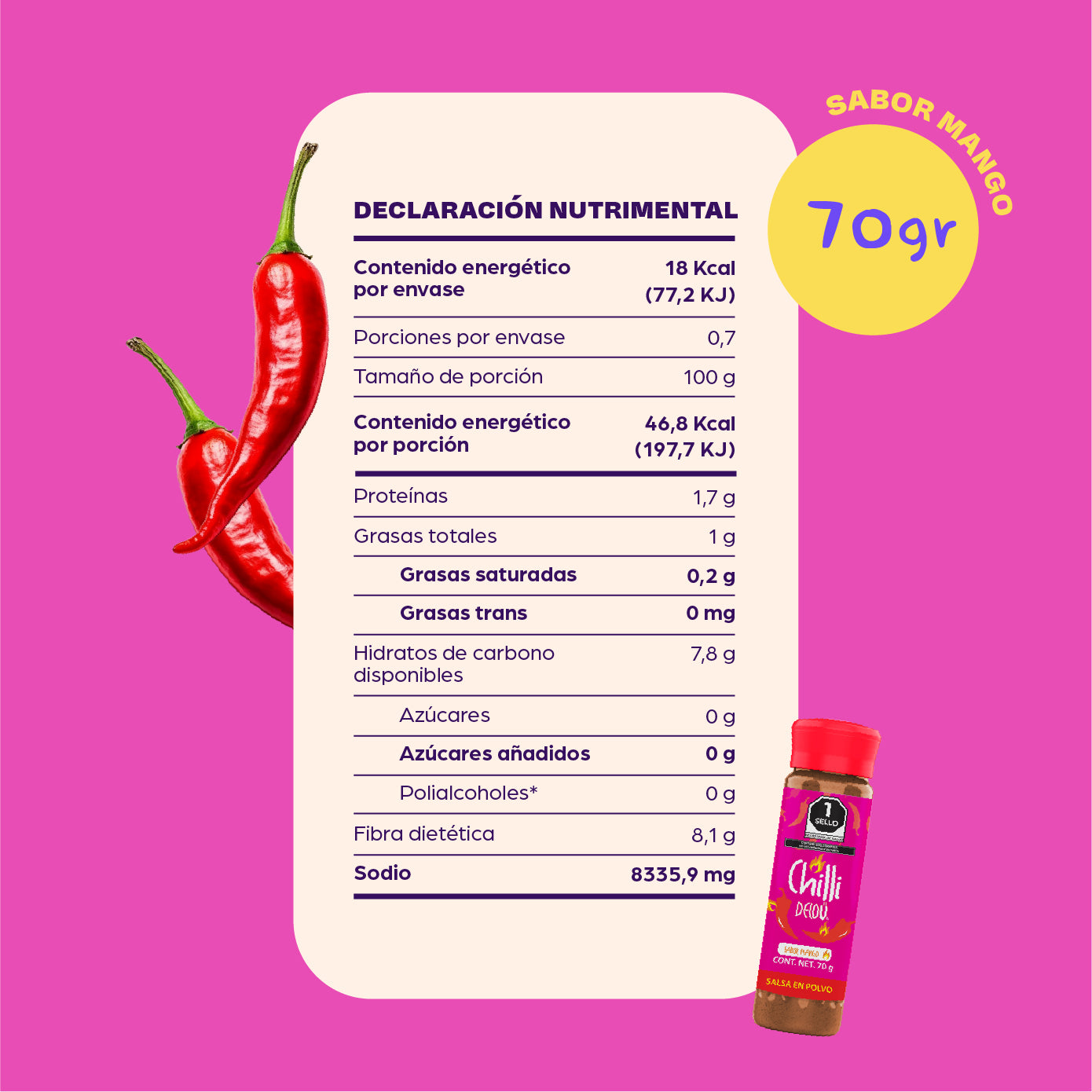 Deloü Chilli en polvo sin Azúcar