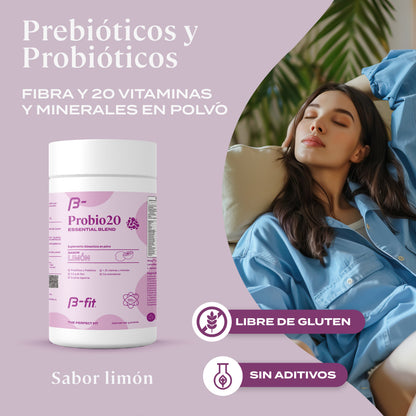 ProBio20 | Prebióticos y Probióticos en polvo + 20 vitaminas y minerales - 30 porciones